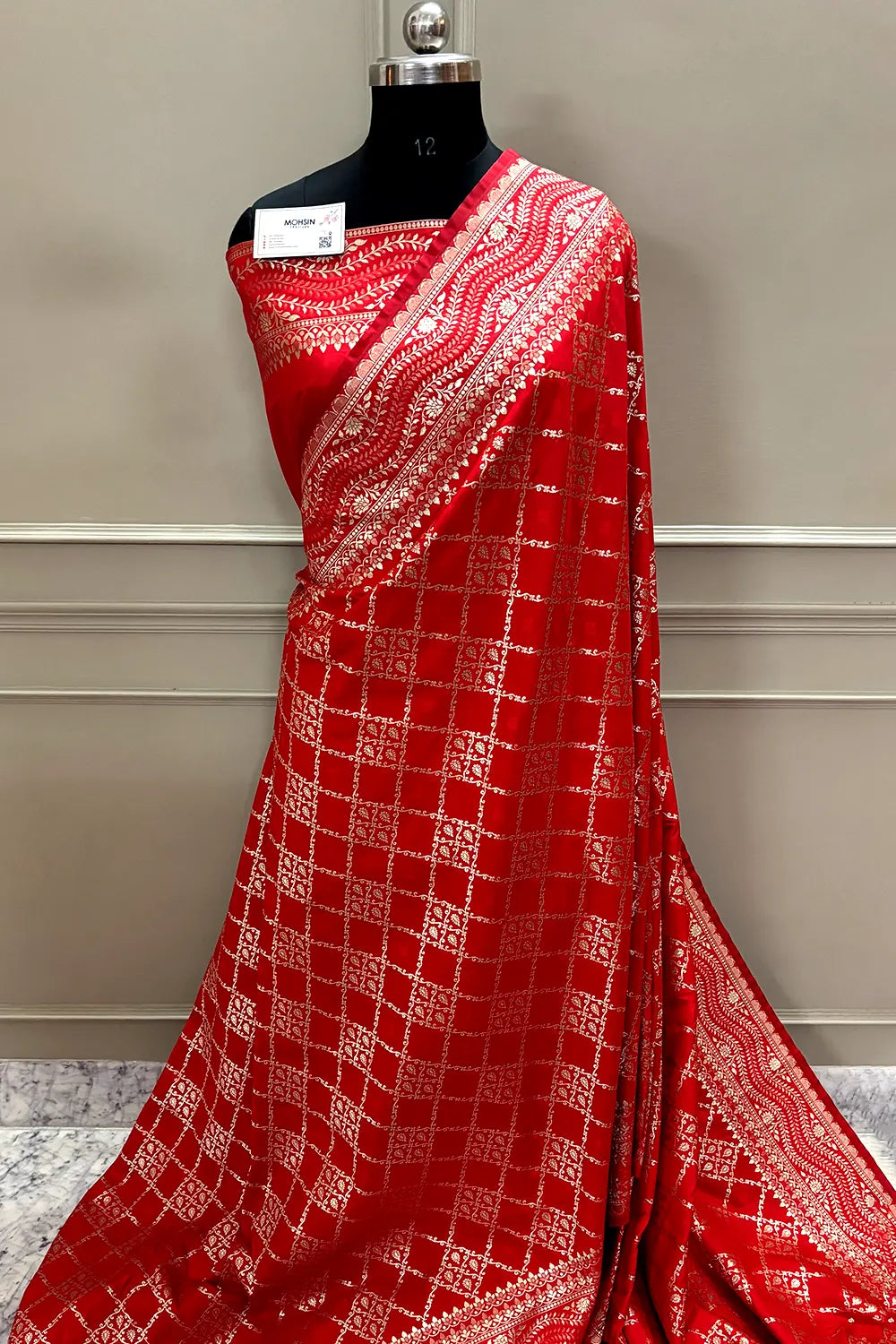 Red Pi Jaal Katan Silk Banarasi Saree