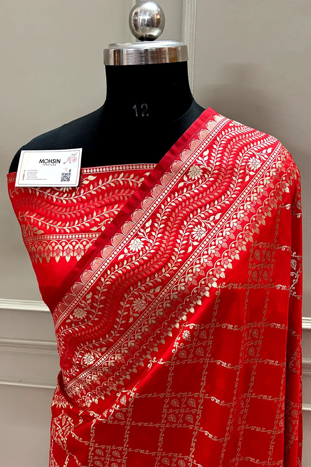 Red Pi Jaal Katan Silk Banarasi Saree