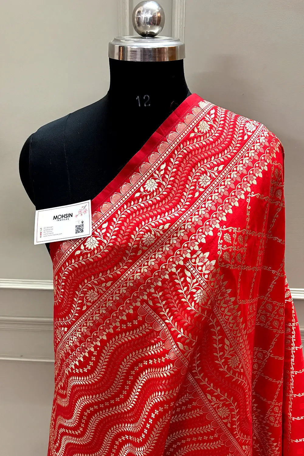 Red Pi Jaal Katan Silk Banarasi Saree