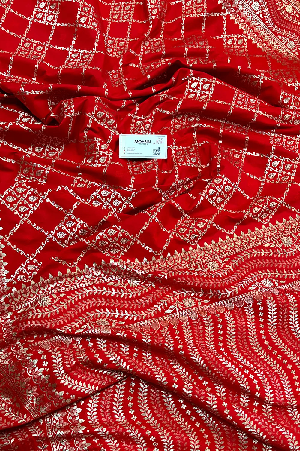 Red Pi Jaal Katan Silk Banarasi Saree