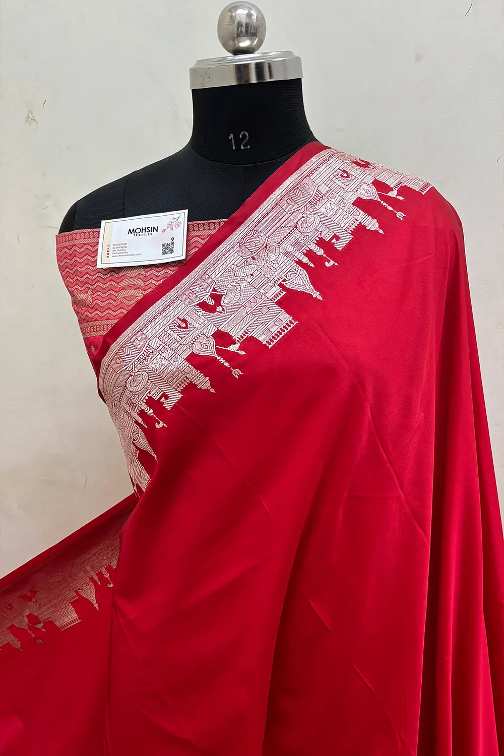 Red Plain Ghat Katan Silk Banarasi Saree