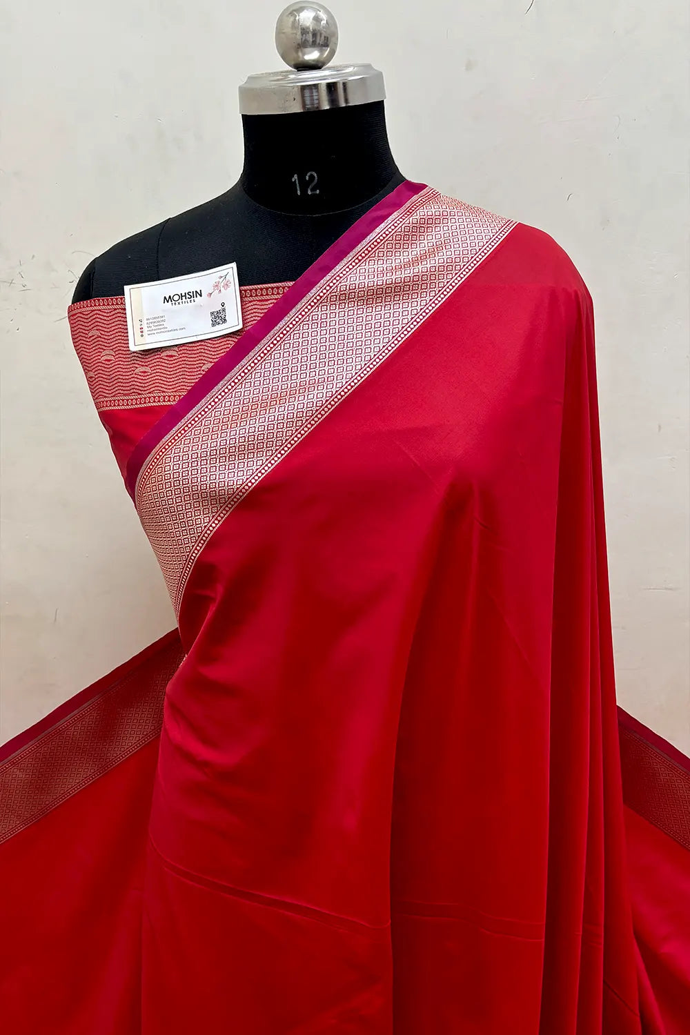 Red Plain Ghat Katan Silk Banarasi Saree