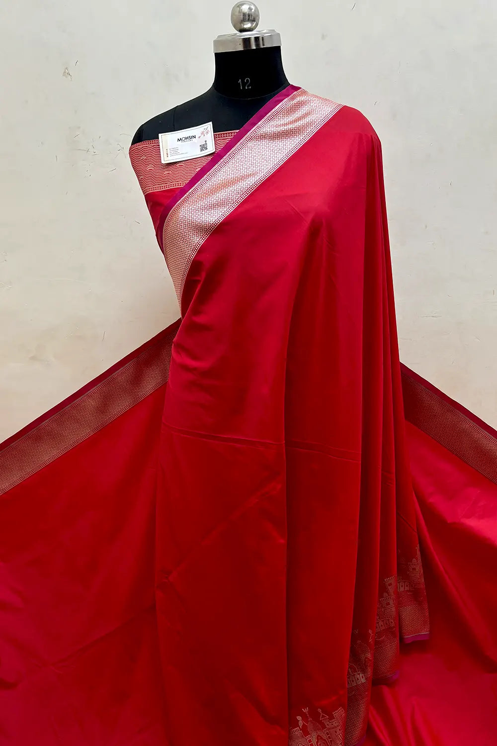 Red Plain Ghat Katan Silk Banarasi Saree