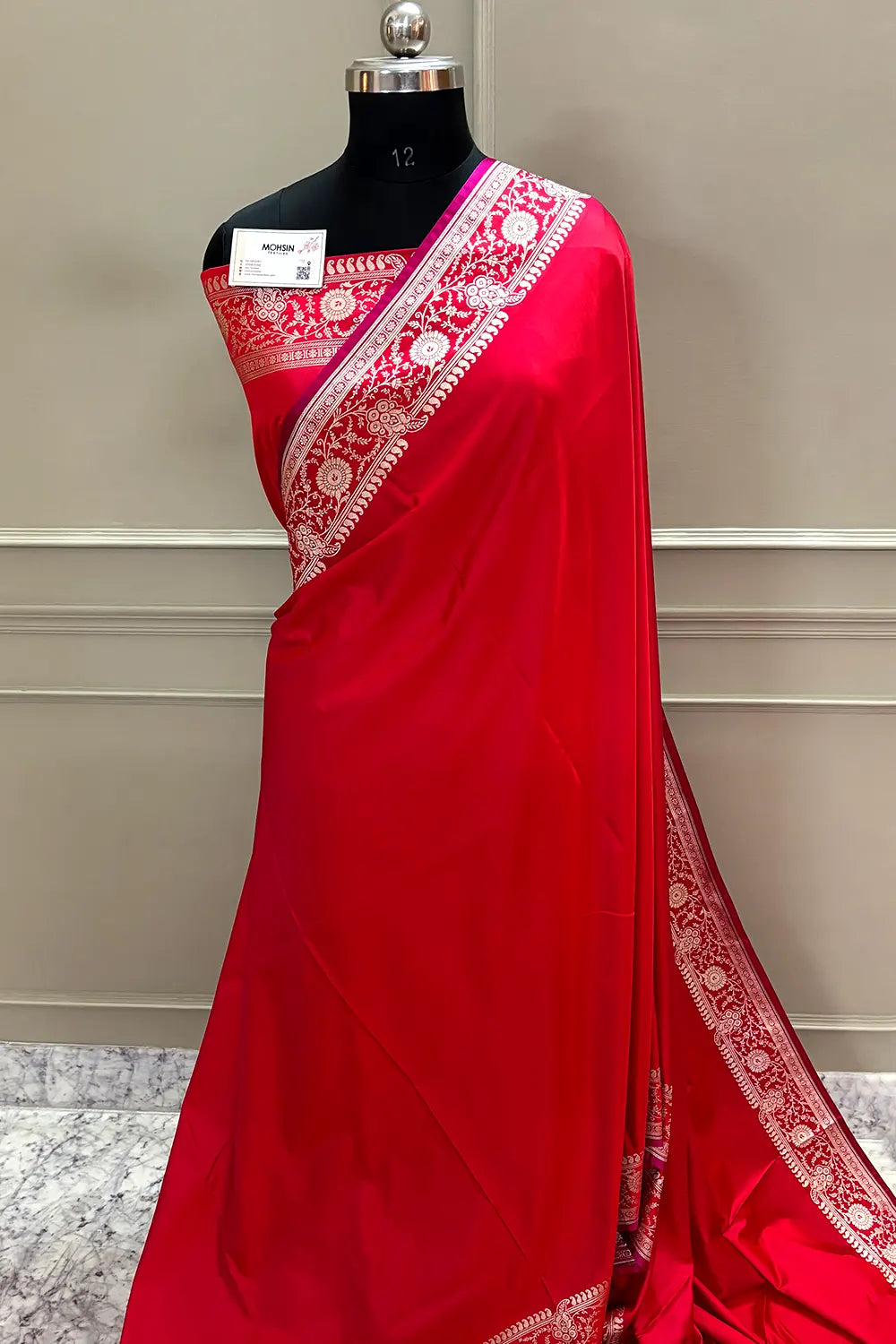 Red Plain Katan Silk Banarasi Saree