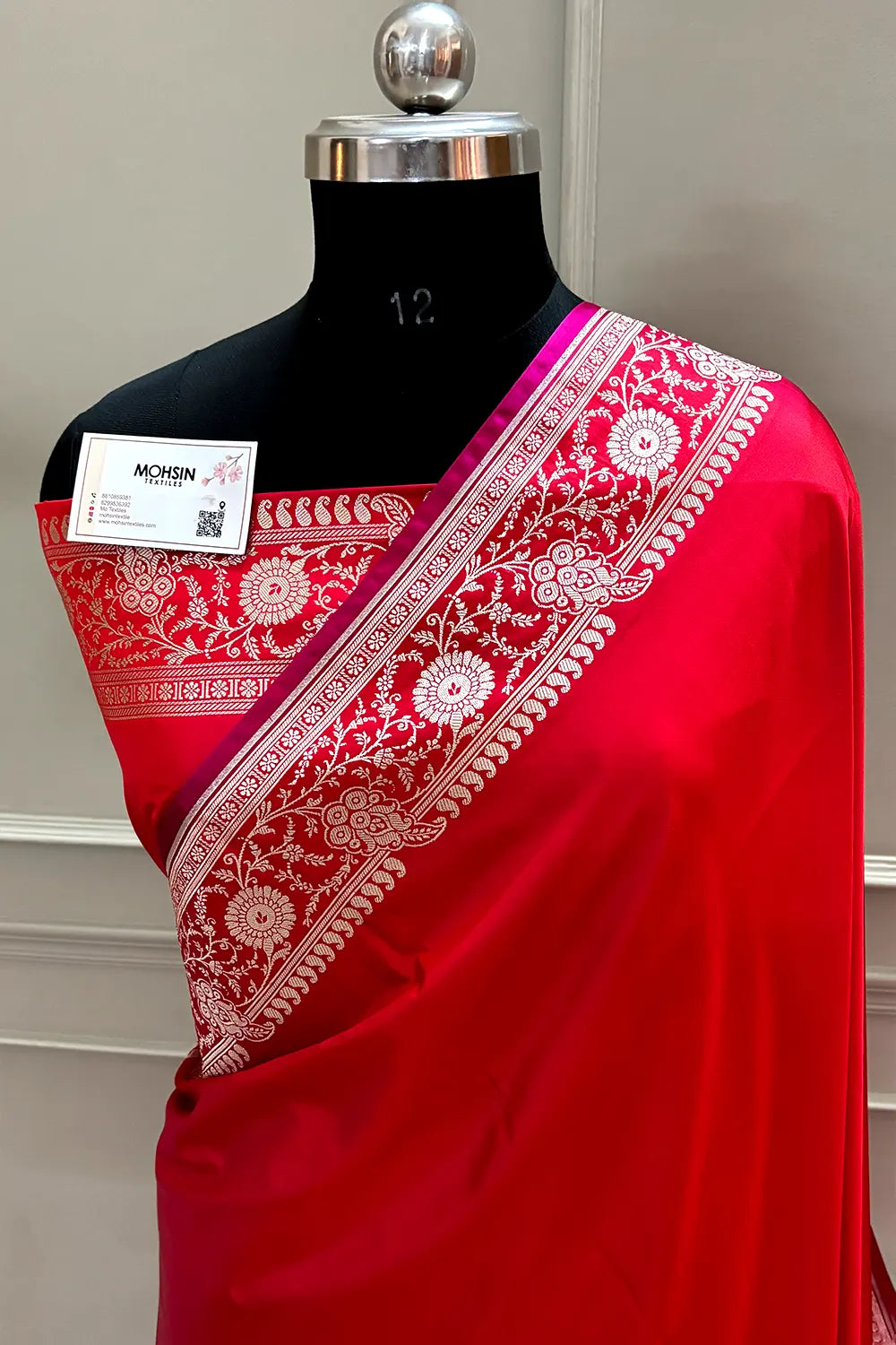 Red Plain Katan Silk Banarasi Saree