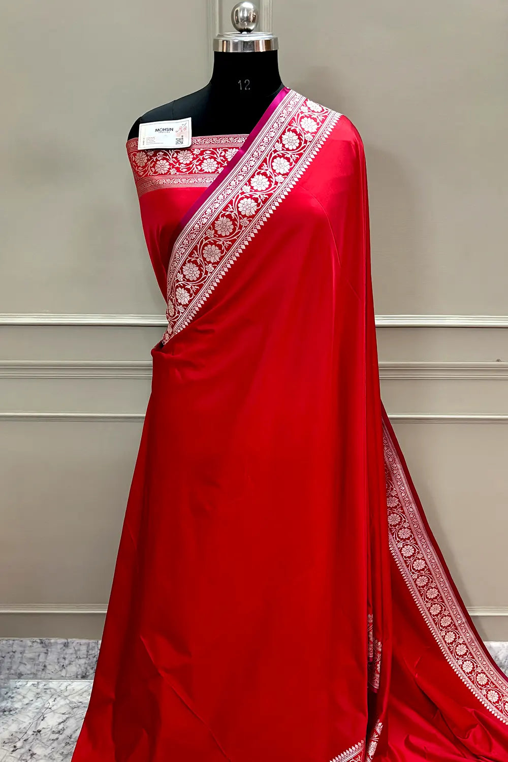 Red Plain Zari Border Katan Silk Banarasi Saree