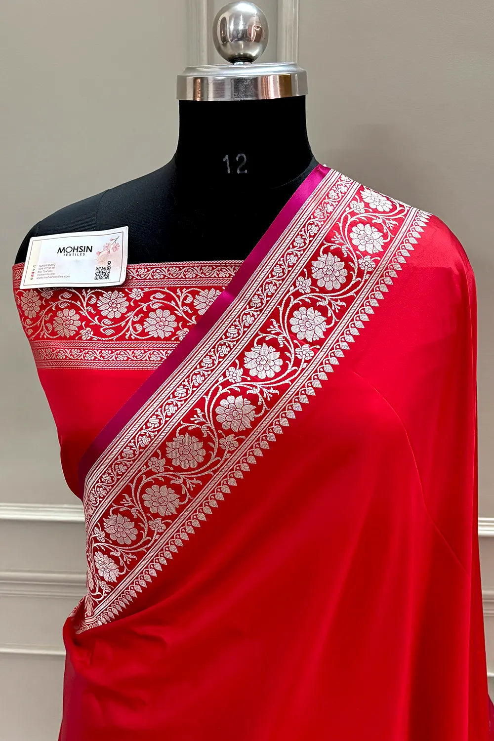 Red Plain Zari Border Katan Silk Banarasi Saree