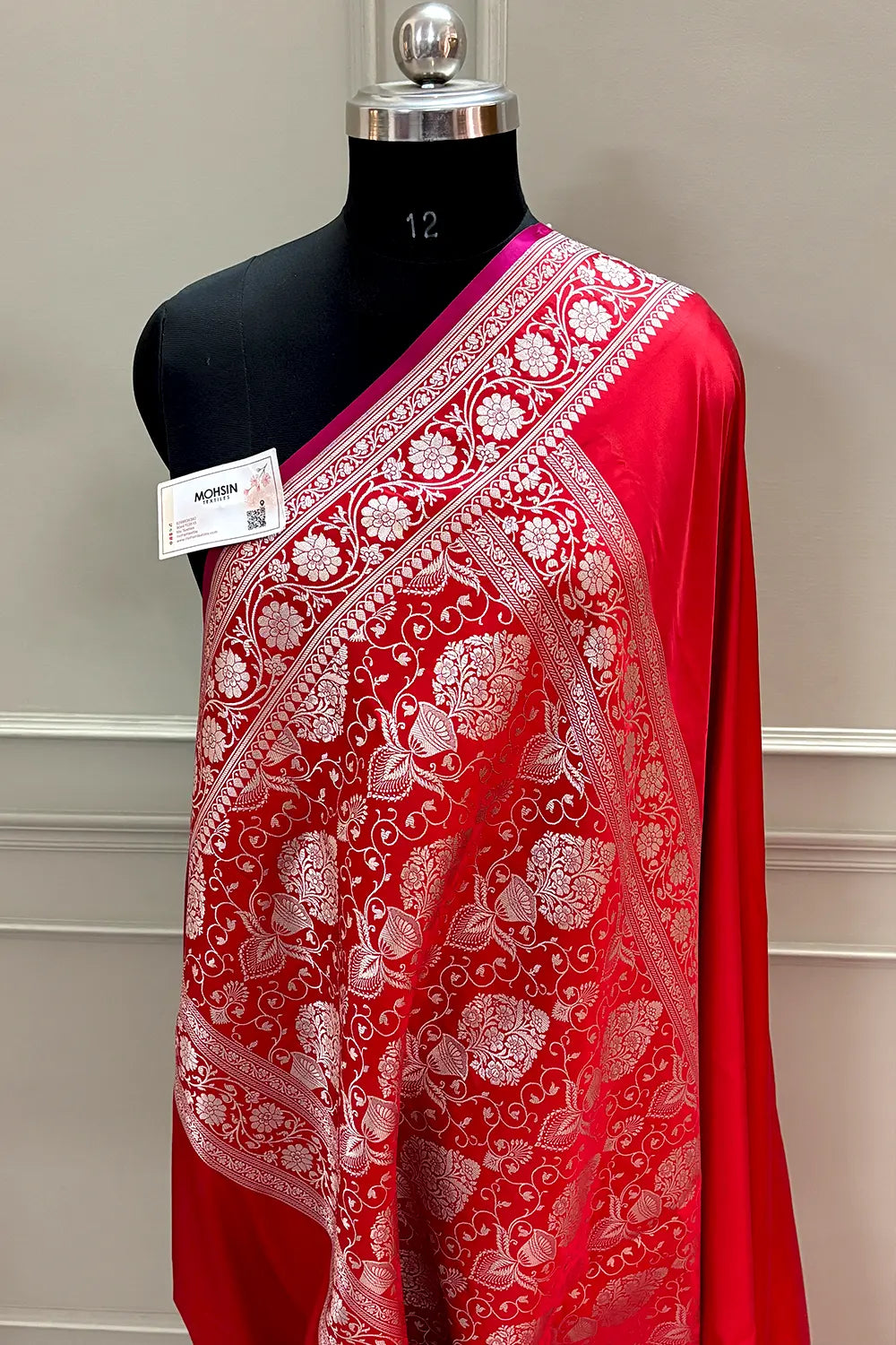 Red Plain Zari Border Katan Silk Banarasi Saree