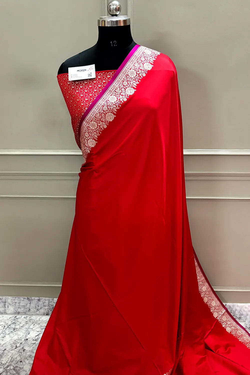 Red Plain Zari Border Katan Silk Banarasi Saree