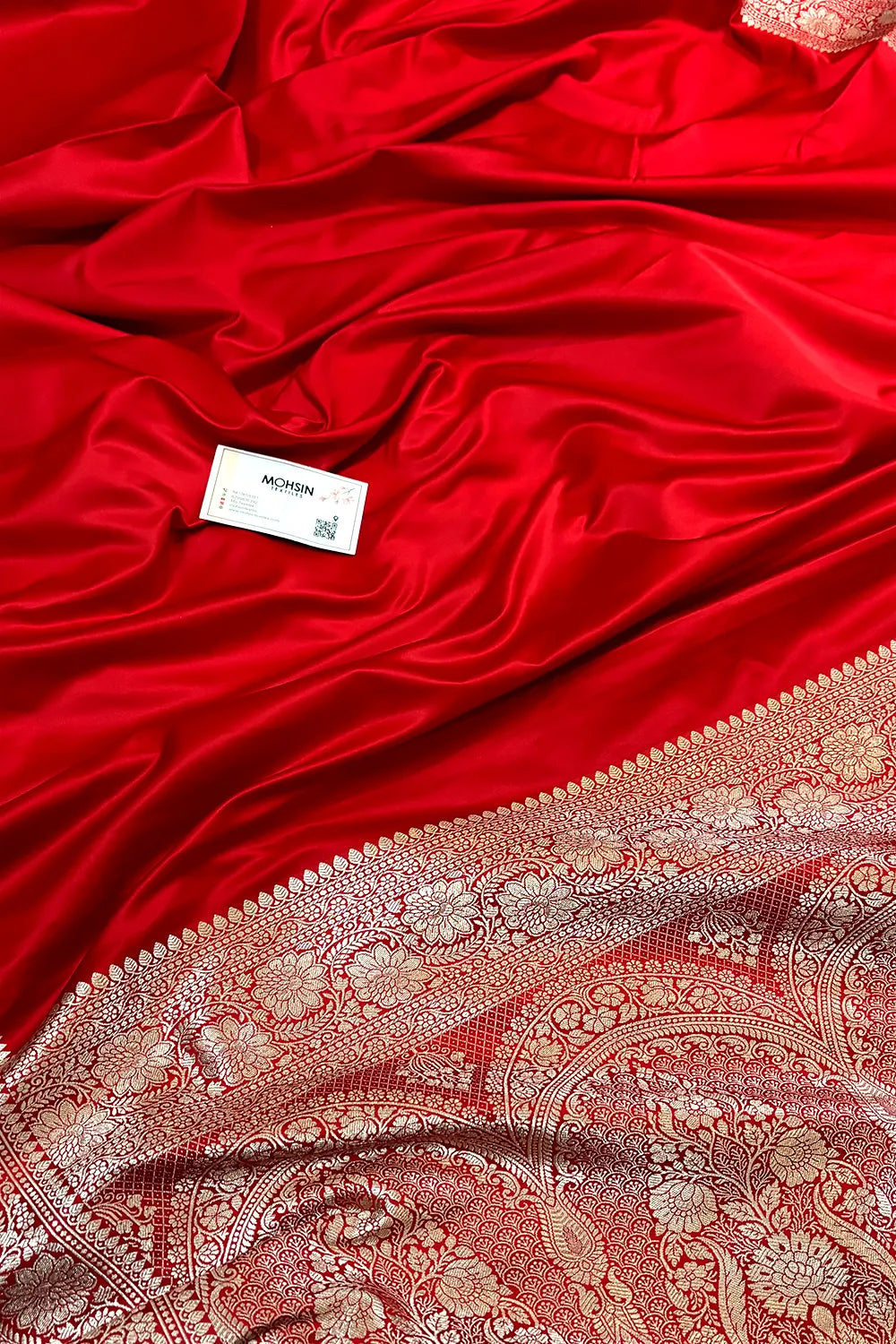 Red Plain Zari Katan Mashru Silk Banarasi Saree
