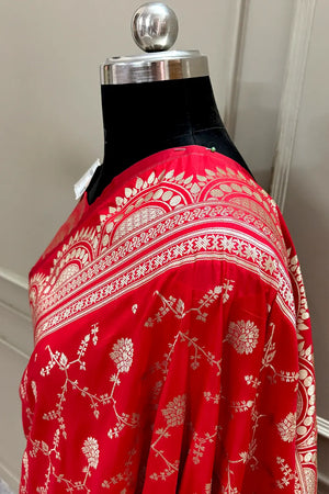 Red Quantum Jaal Katan Silk Banarasi Saree