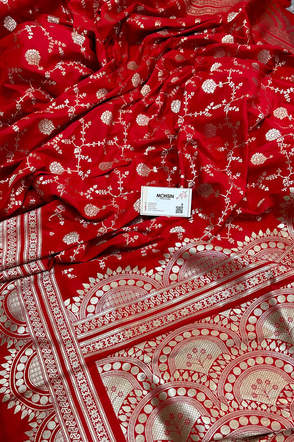 Red Quantum Jaal Katan Silk Banarasi Saree