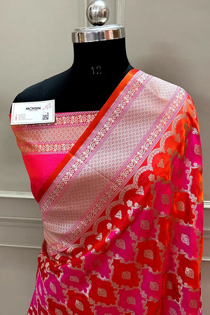 Red Rangkaat Zari Katan Silk Banarasi Saree