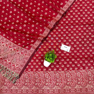 Red Resham Cotton Silk Banarasi Suit