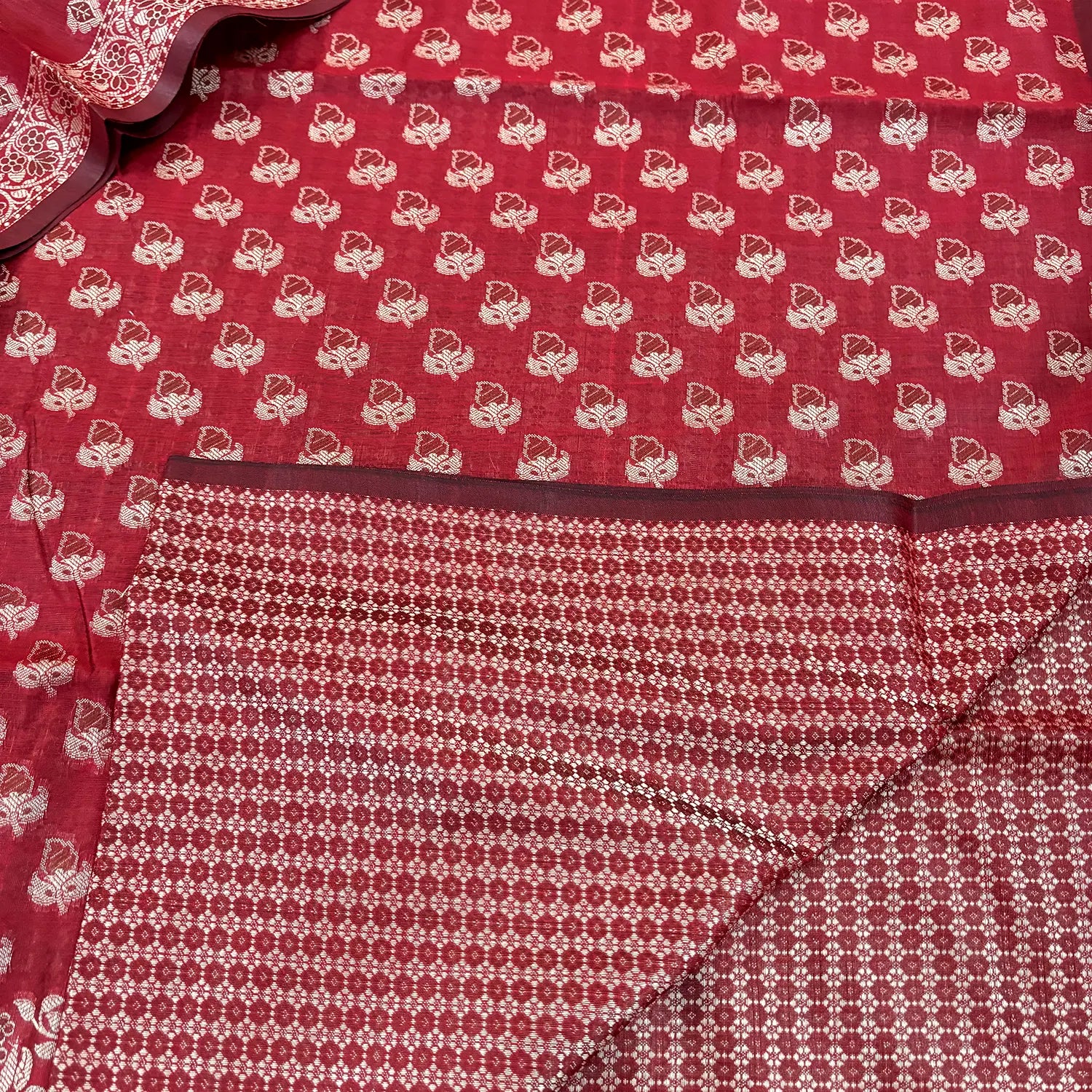 Red Resham Cotton Silk Banarasi Suit