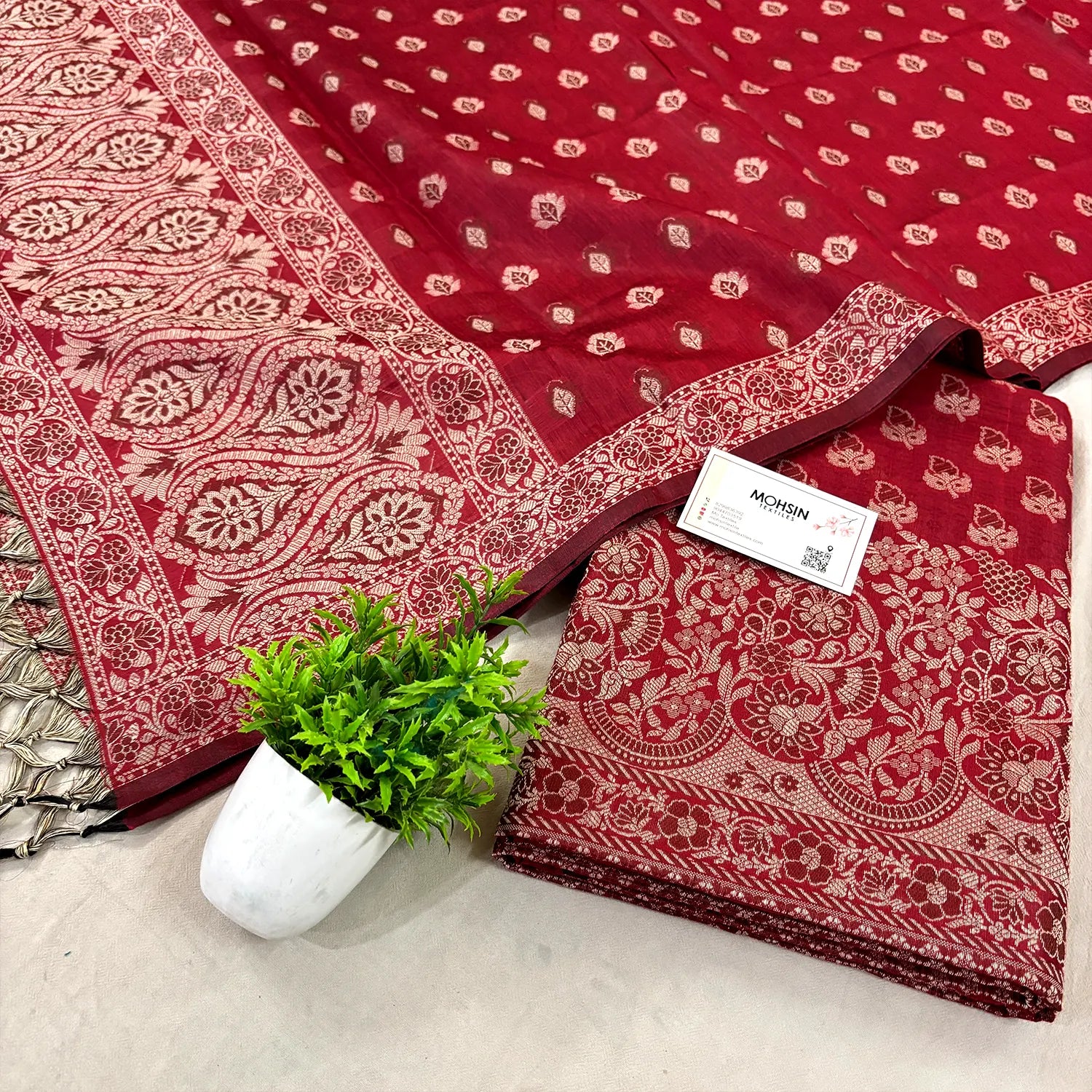 Red Resham Cotton Silk Banarasi Suit