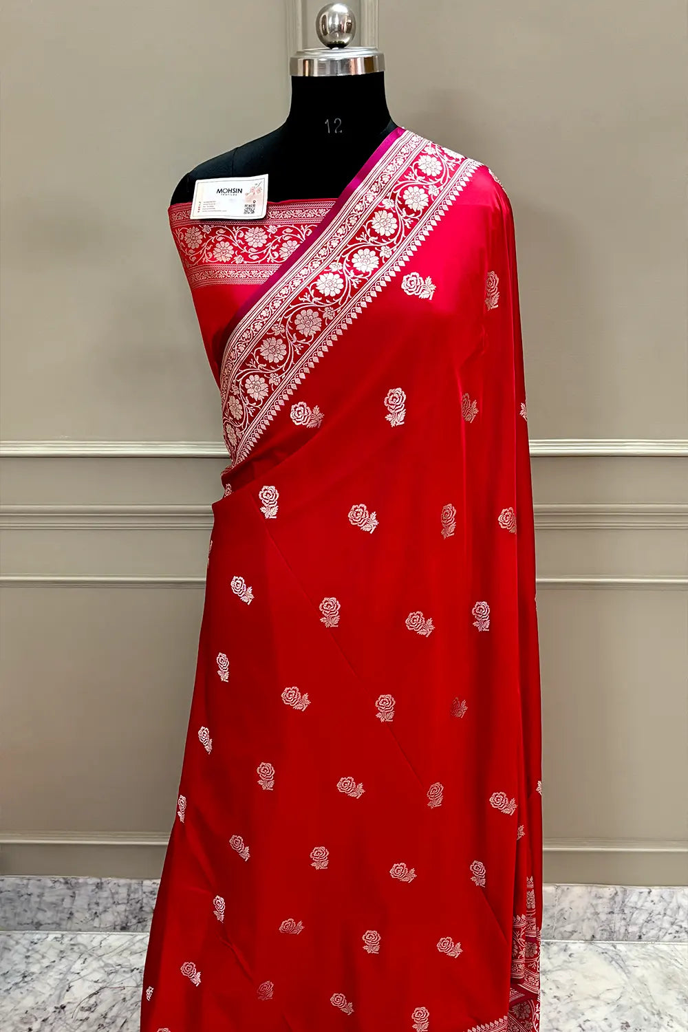 Red Rose Buti Katan Silk Banarasi Saree