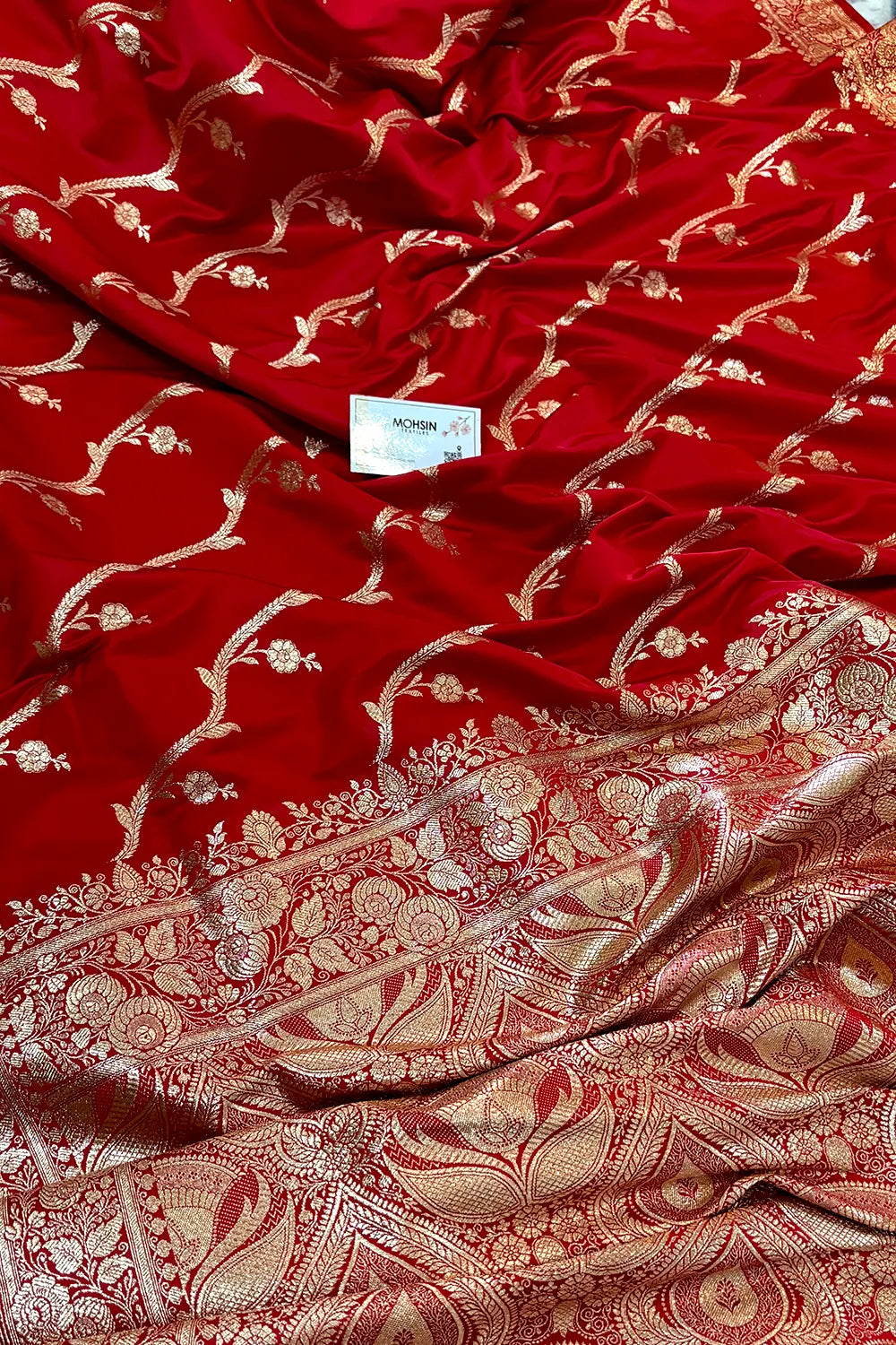 Red Rowa Laher Katan Silk Banarasi Saree