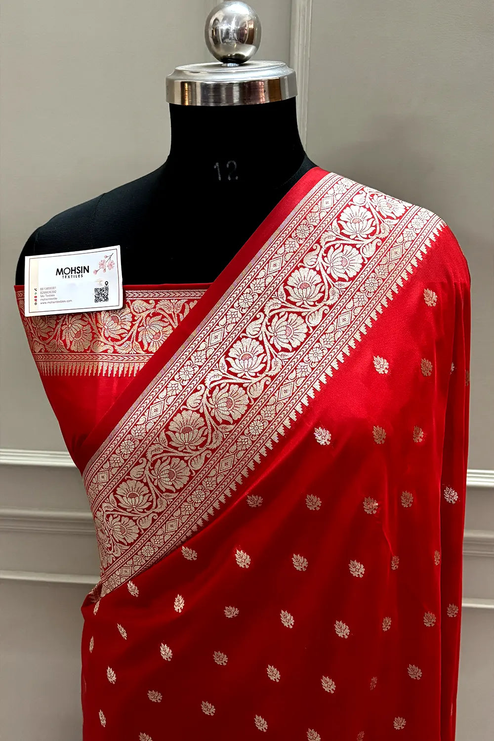 Red Rudraksha Buti Katan Silk Banarasi Saree