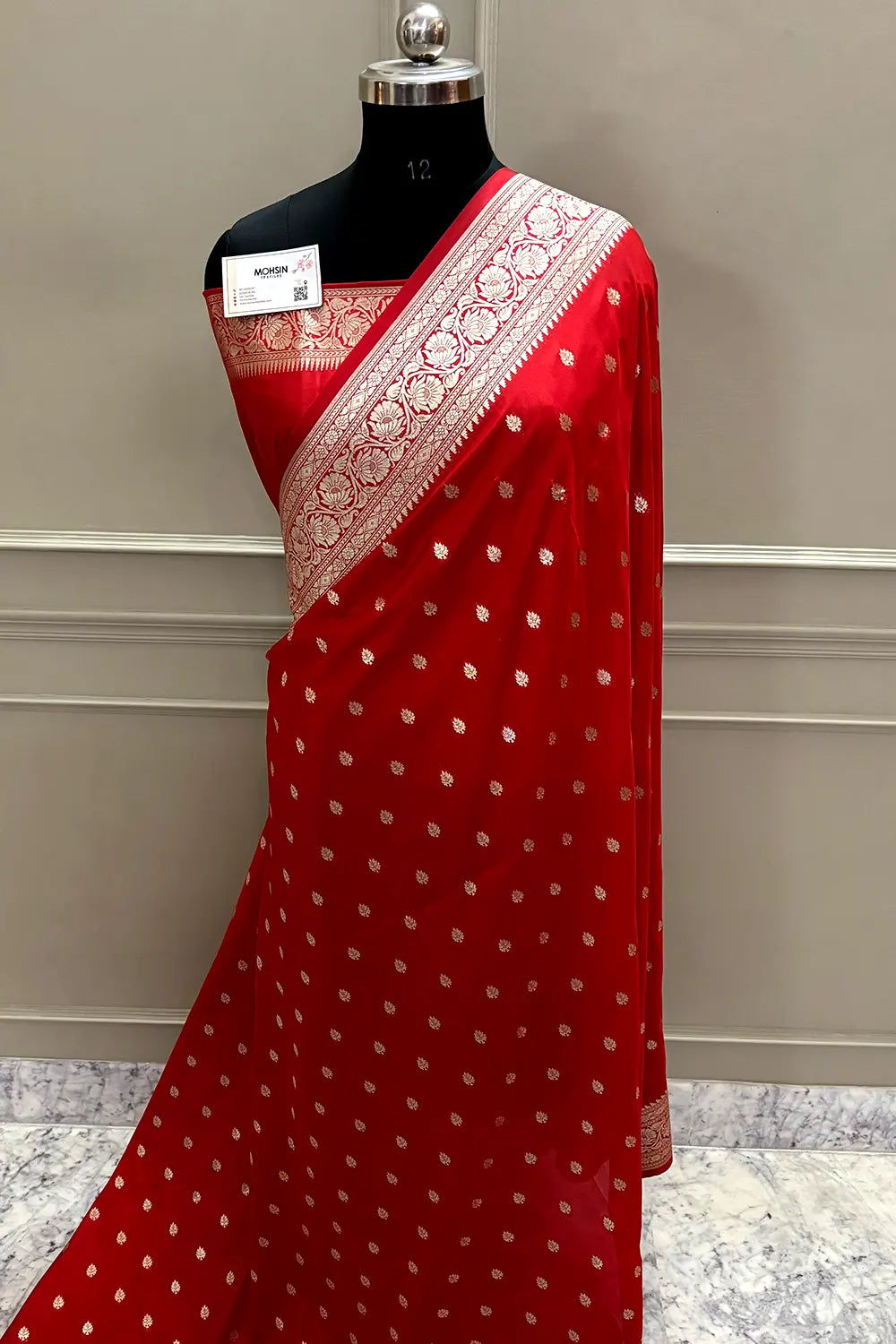 Red Rudraksha Buti Katan Silk Banarasi Saree