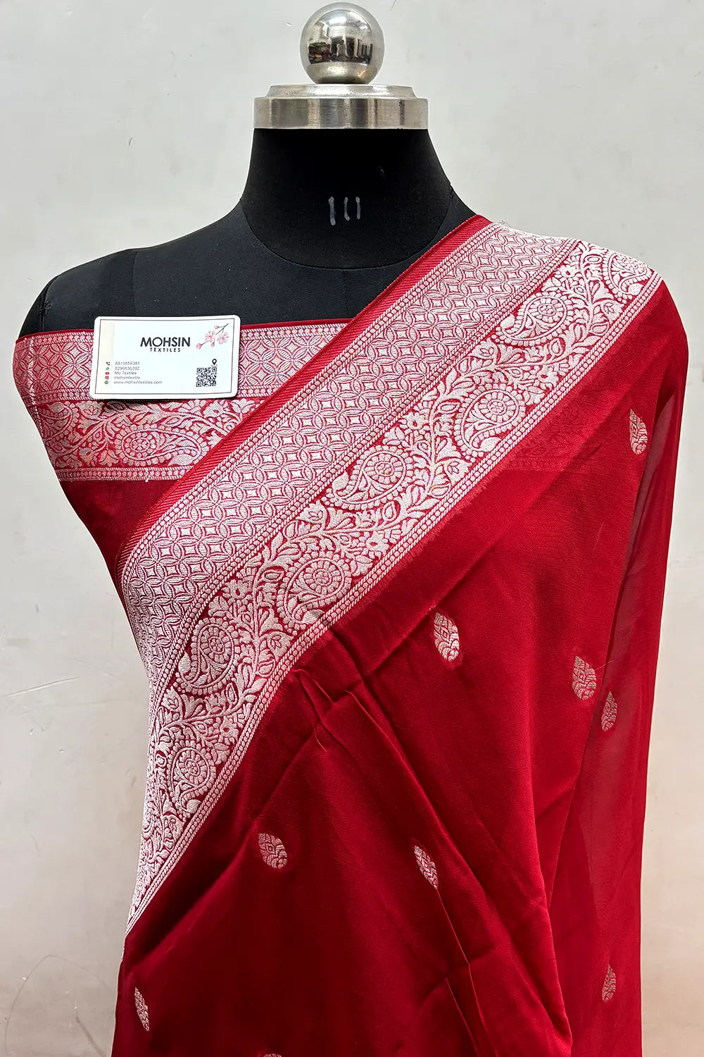 Red Rupa Buti Pure Viscose Georgette Silk Banarasi Saree