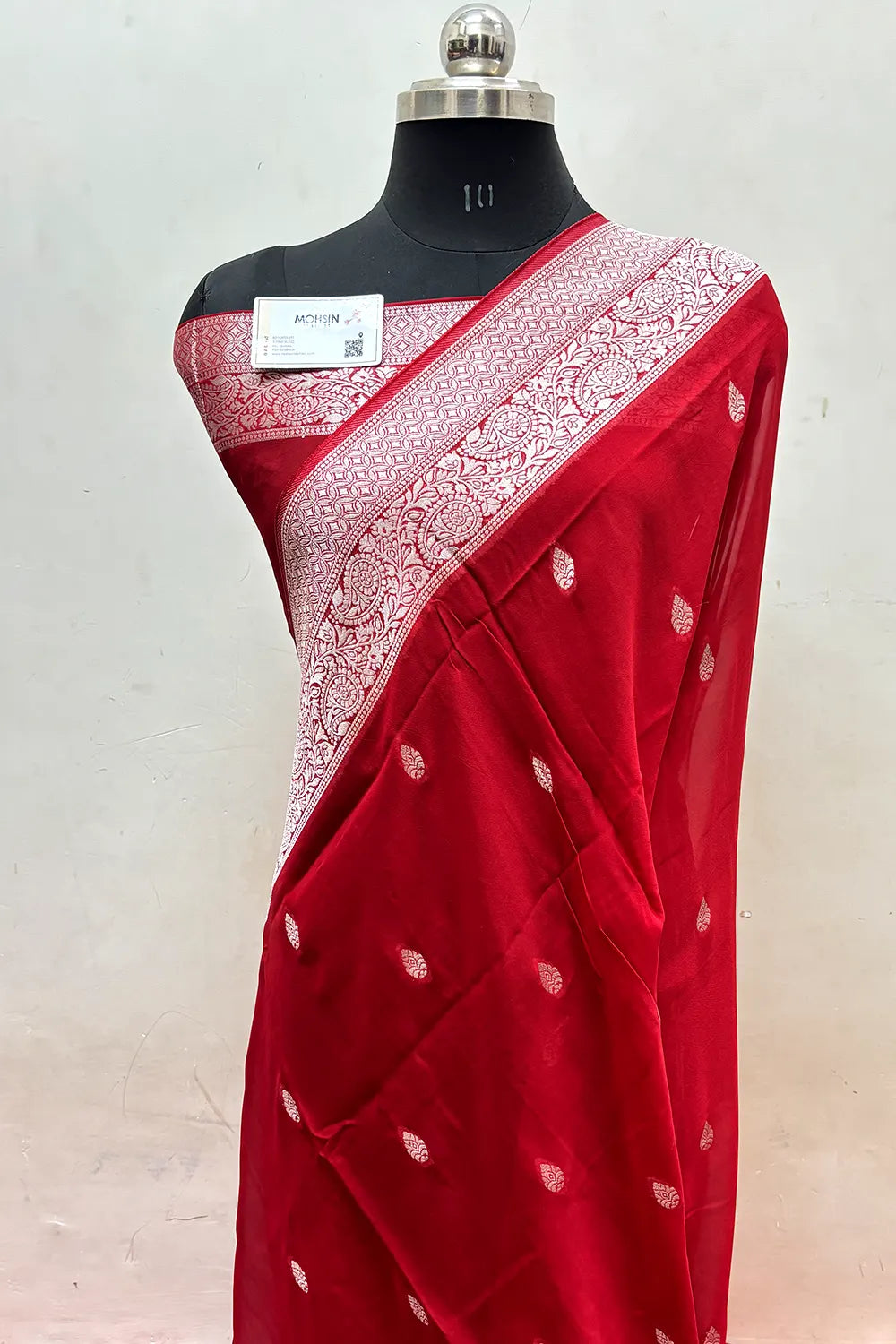 Red Rupa Buti Pure Viscose Georgette Silk Banarasi Saree