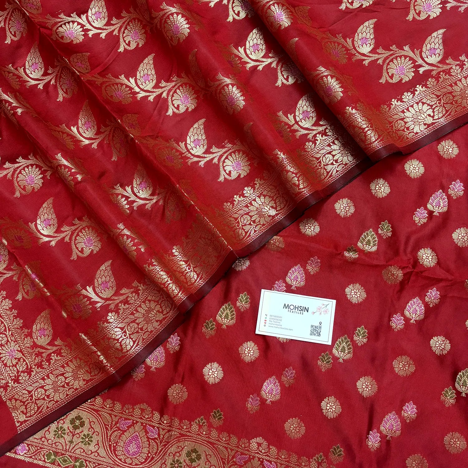 Red Semi Katan Silk Banarasi Suit