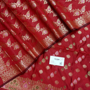 Red Semi Katan Silk Banarasi Suit