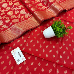 Red Sunehri Pankh Satin Silk Banarasi Suit