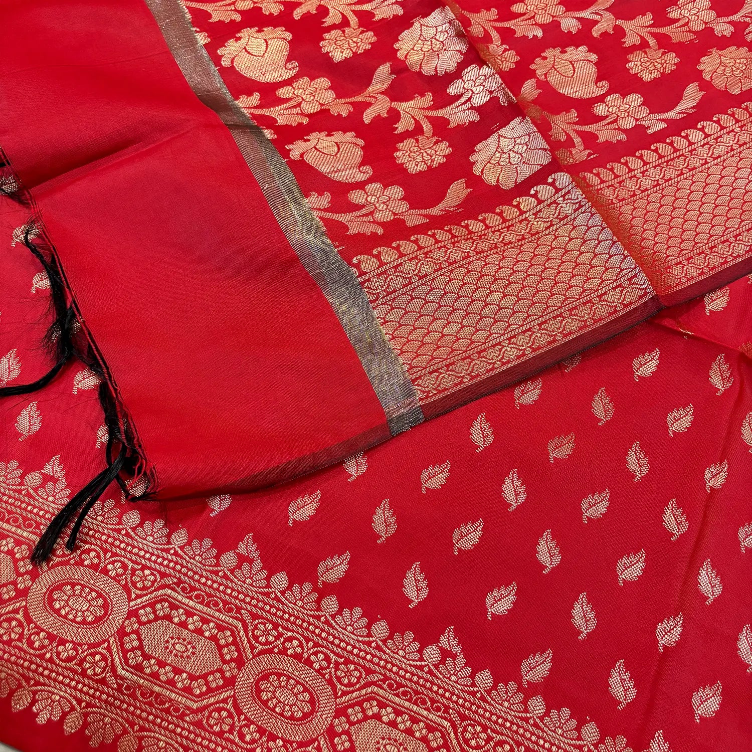 Red Sunehri Pankh Satin Silk Banarasi Suit