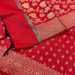 Red Sunehri Pankh Satin Silk Banarasi Suit