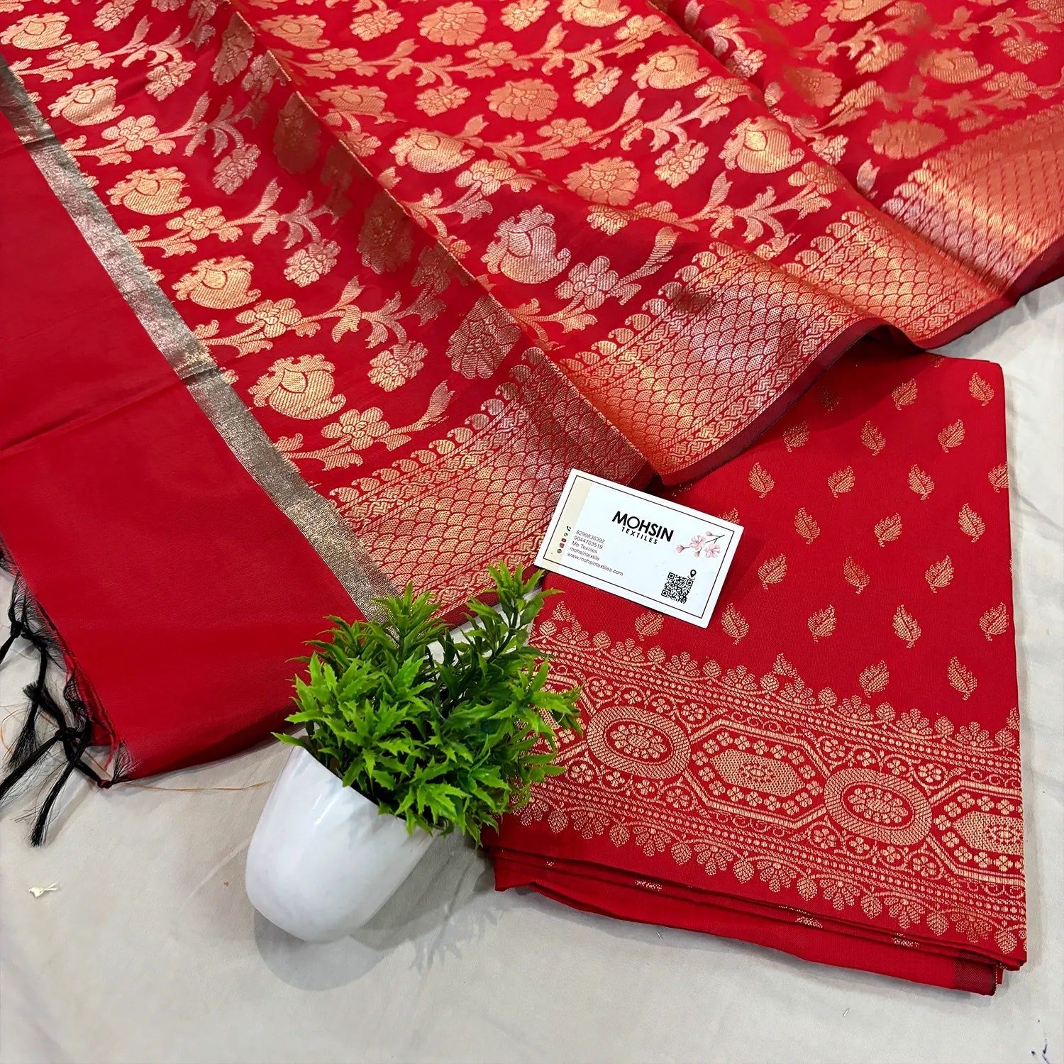 Red Sunehri Pankh Satin Silk Banarasi Suit