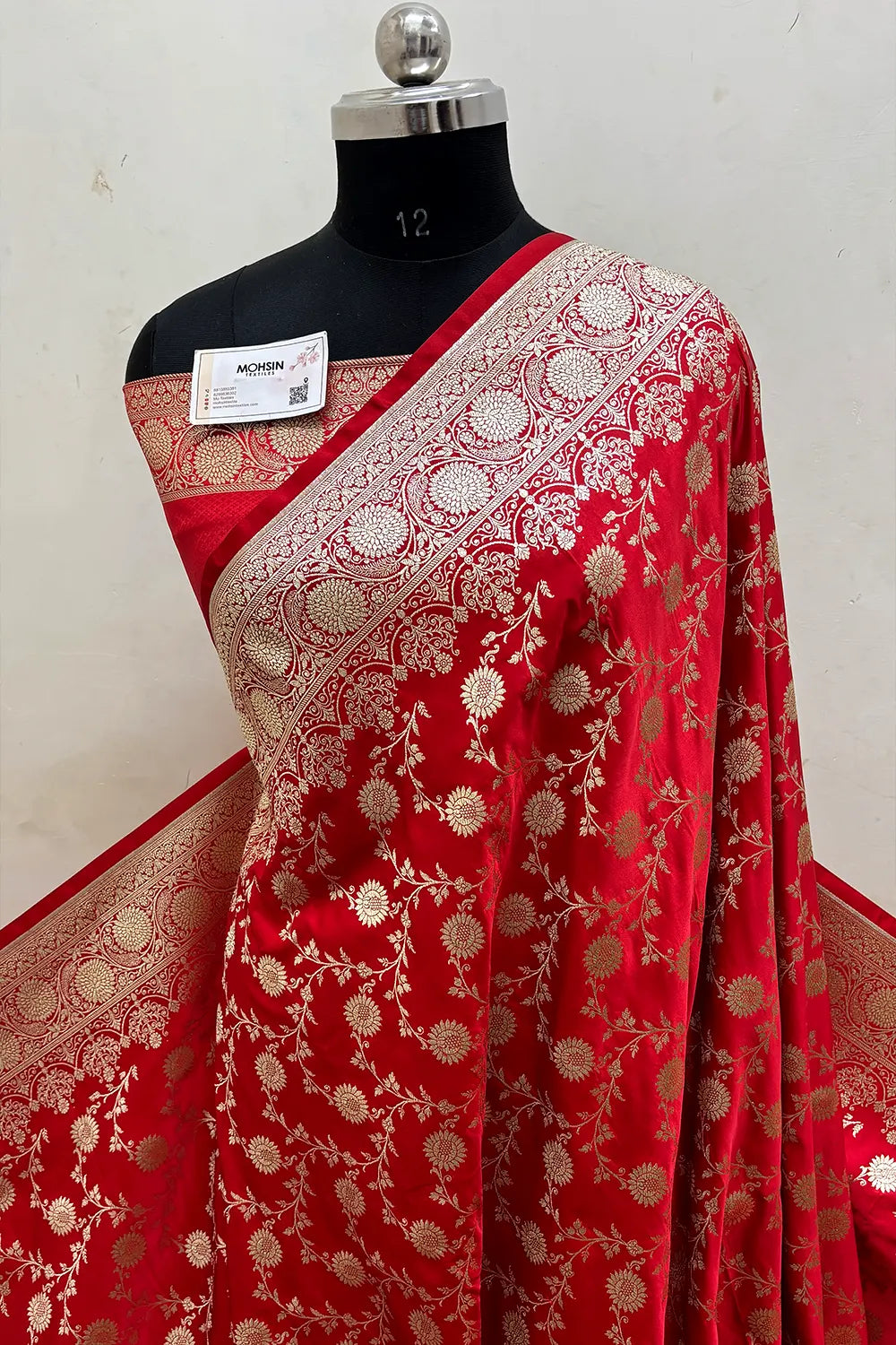 Red Surajmukhi Jaal Katan Silk Banarasi Saree