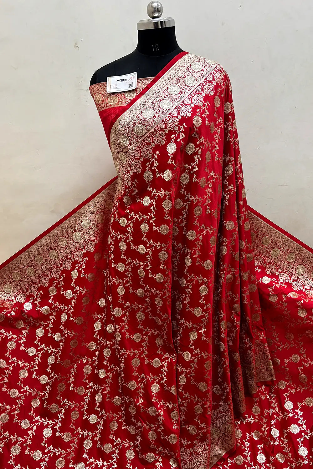 Red Surajmukhi Jaal Katan Silk Banarasi Saree