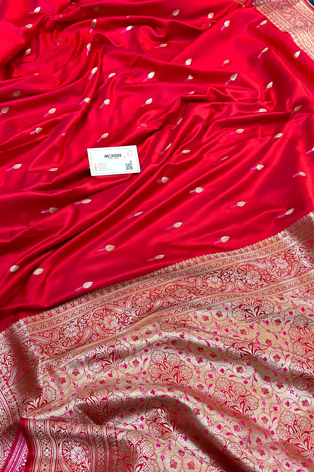 Red Tilak Buti Katan Silk Banarasi Saree