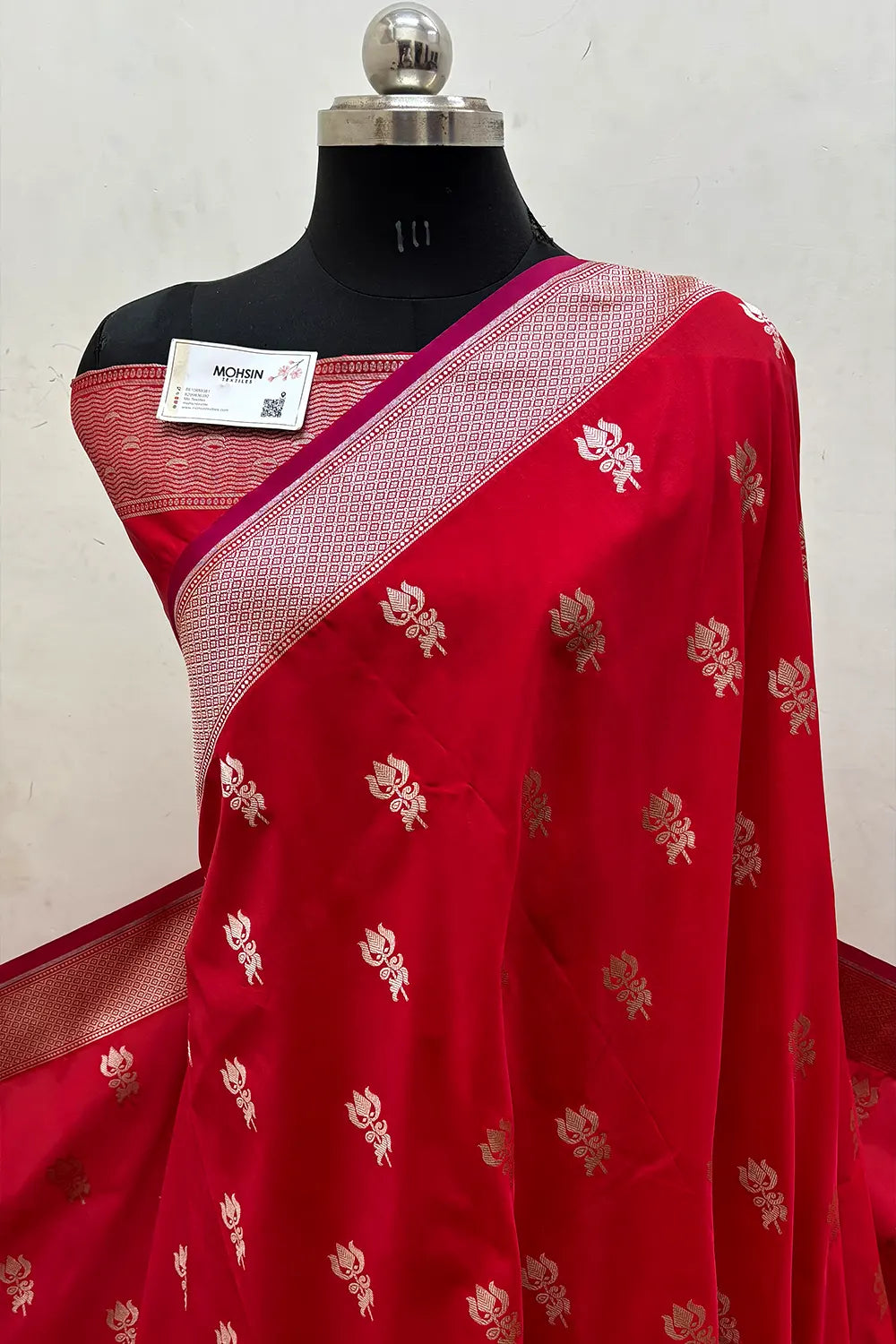Red Trishul Ghat Katan Silk Banarasi Saree