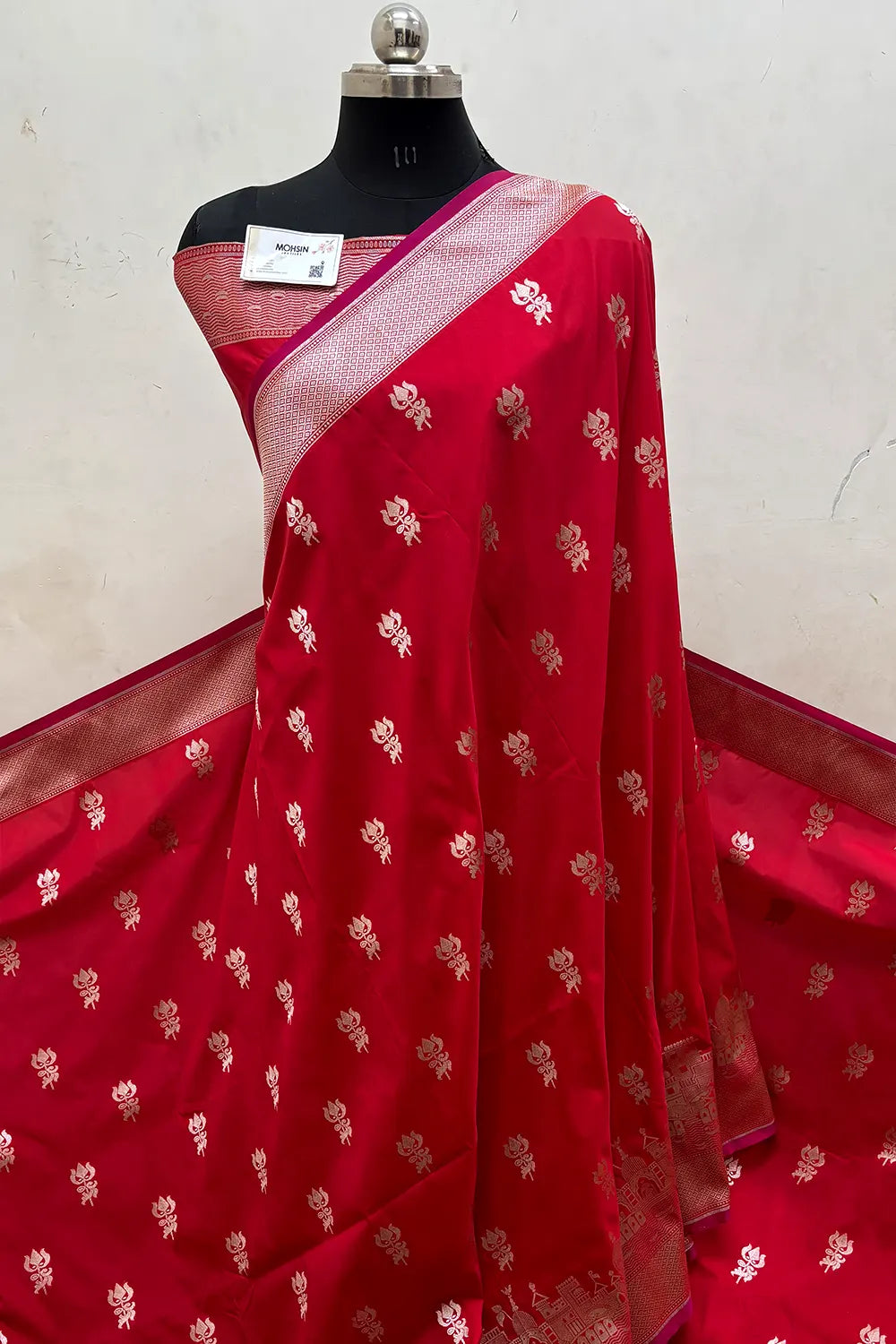 Red Trishul Ghat Katan Silk Banarasi Saree