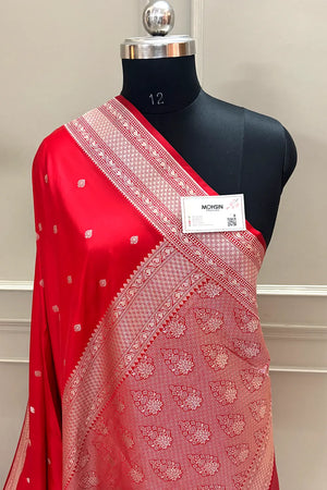 Red Wazir Buti Katan Silk Banarasi Saree