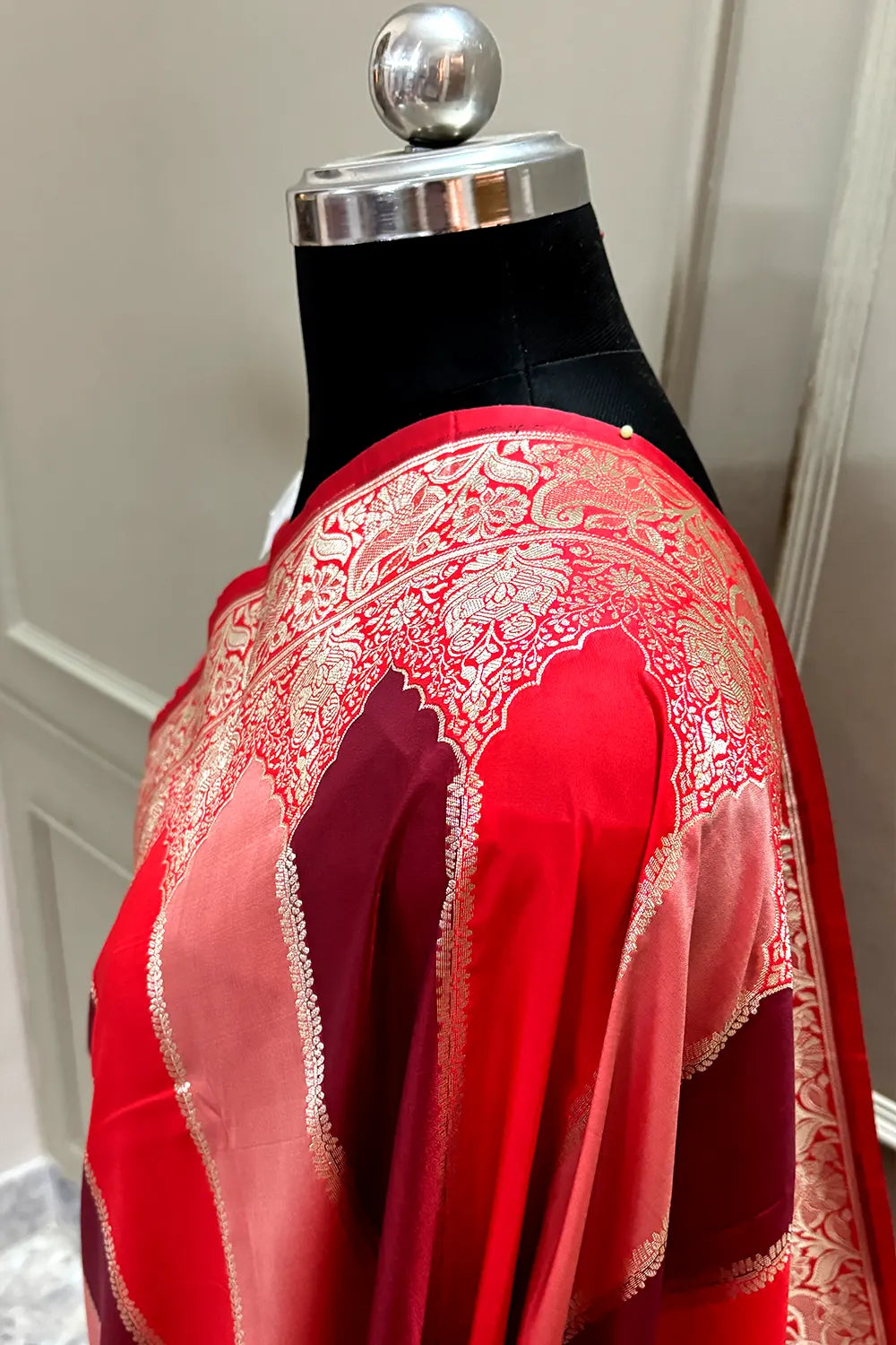 Red Wine Rangkaat Katan Silk Banarasi Saree
