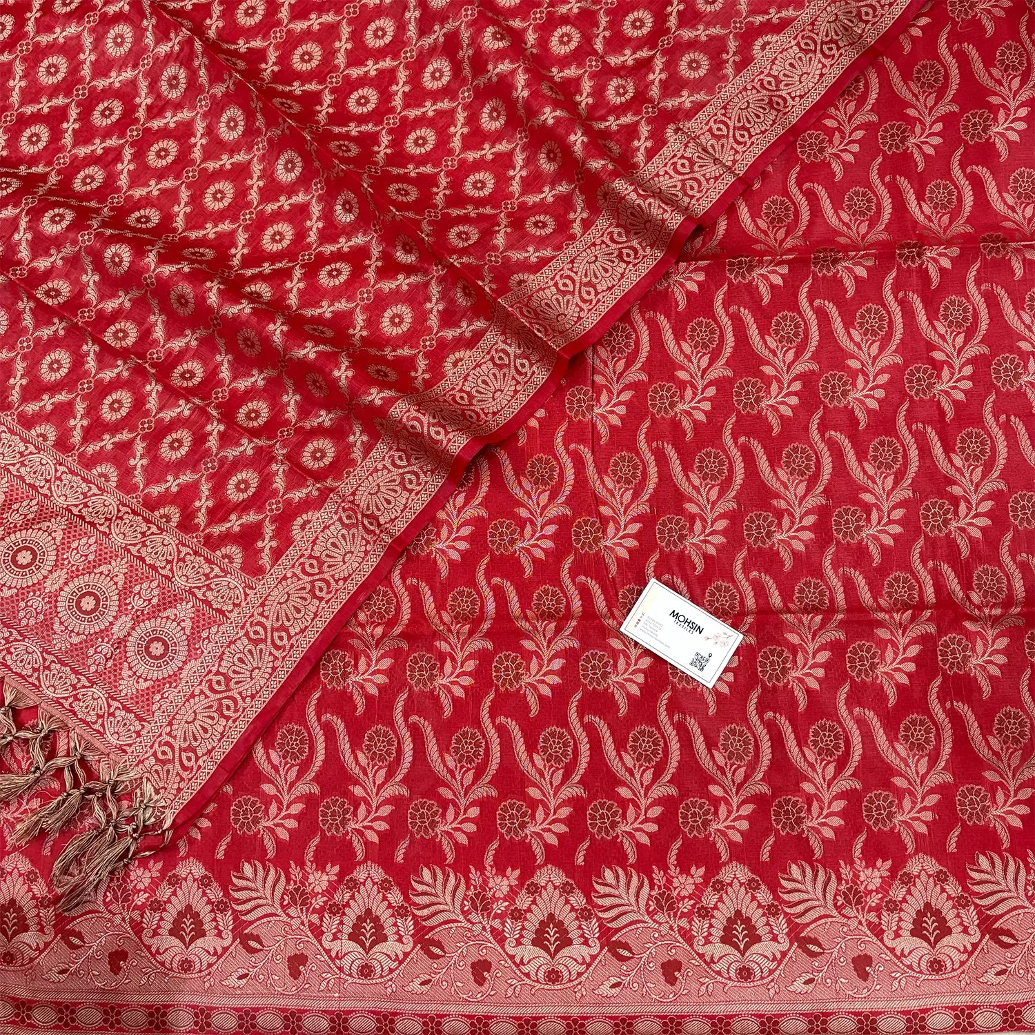 Red Yoga Jaal Cotton Silk Banarasi Suit
