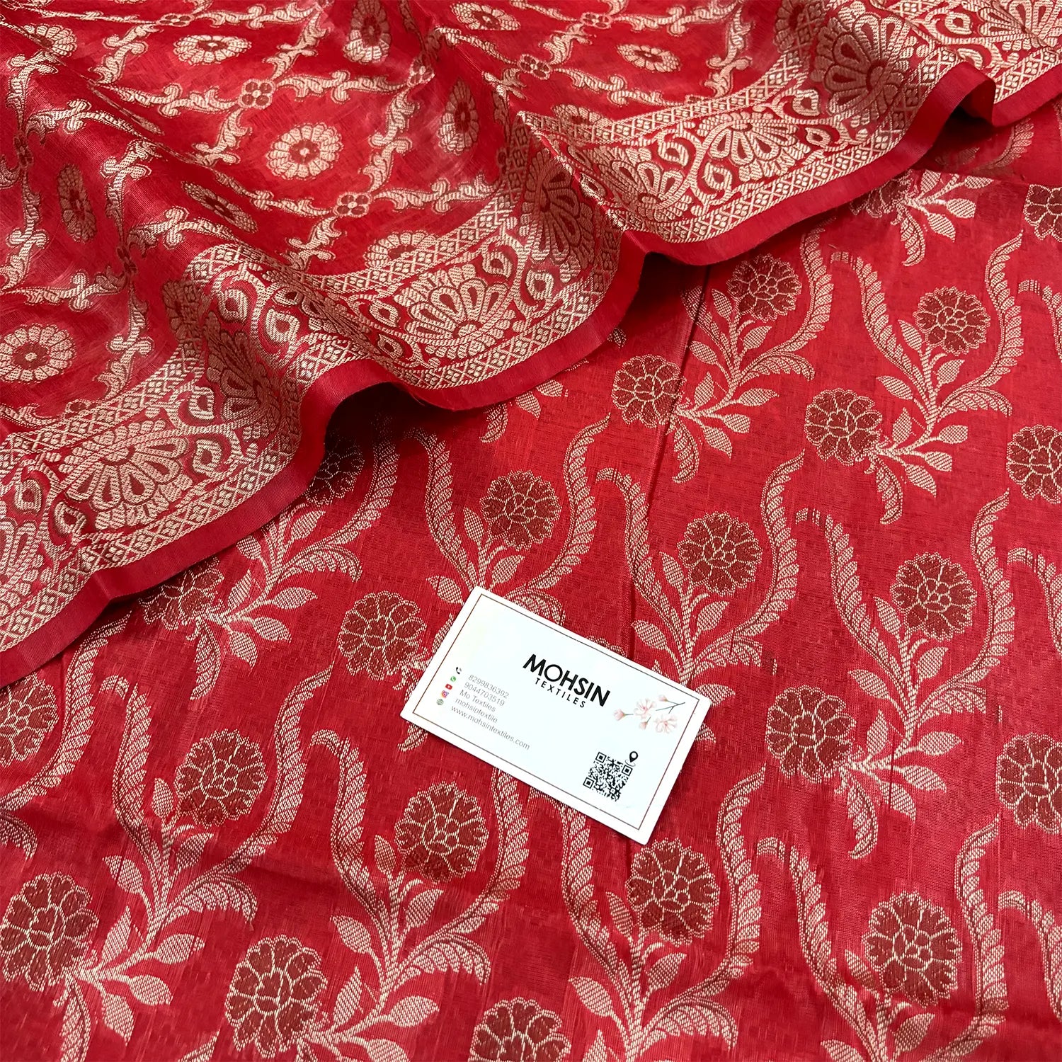 Red Yoga Jaal Cotton Silk Banarasi Suit