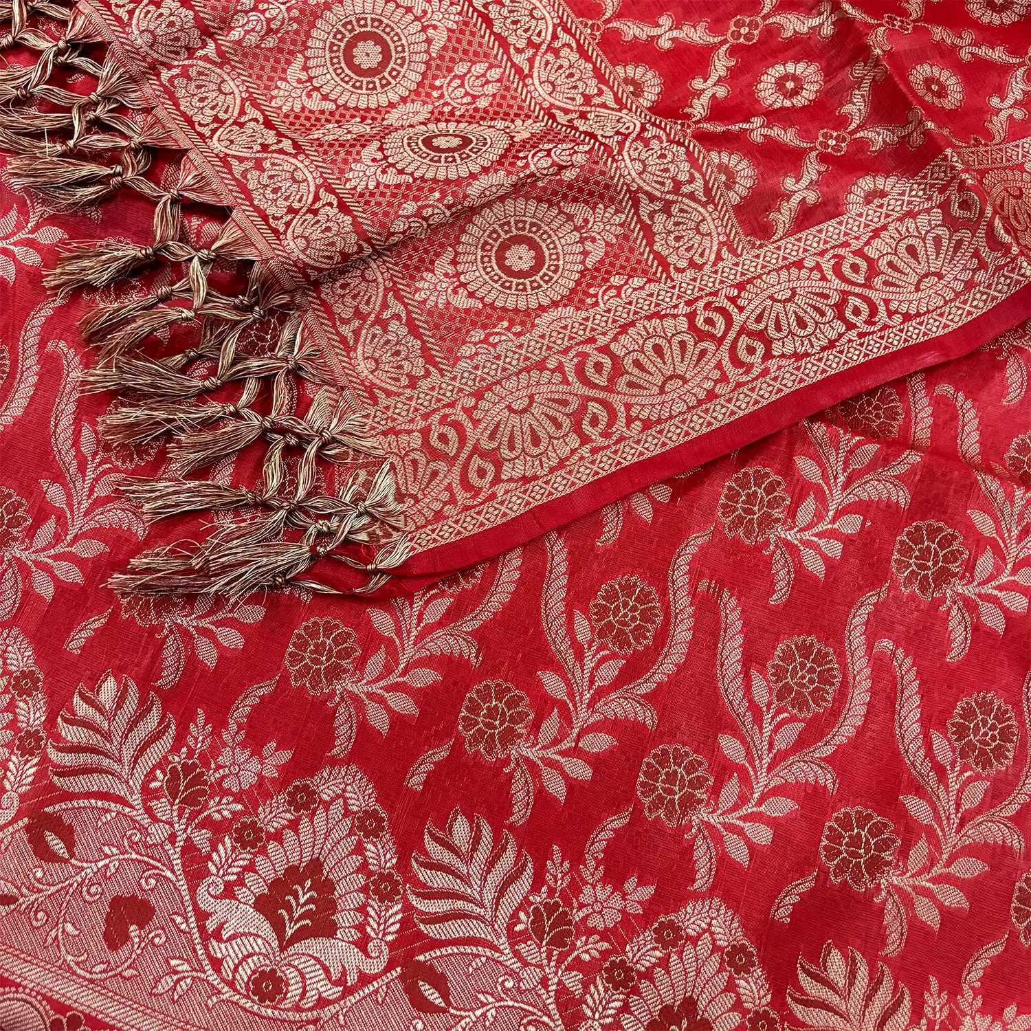 Red Yoga Jaal Cotton Silk Banarasi Suit