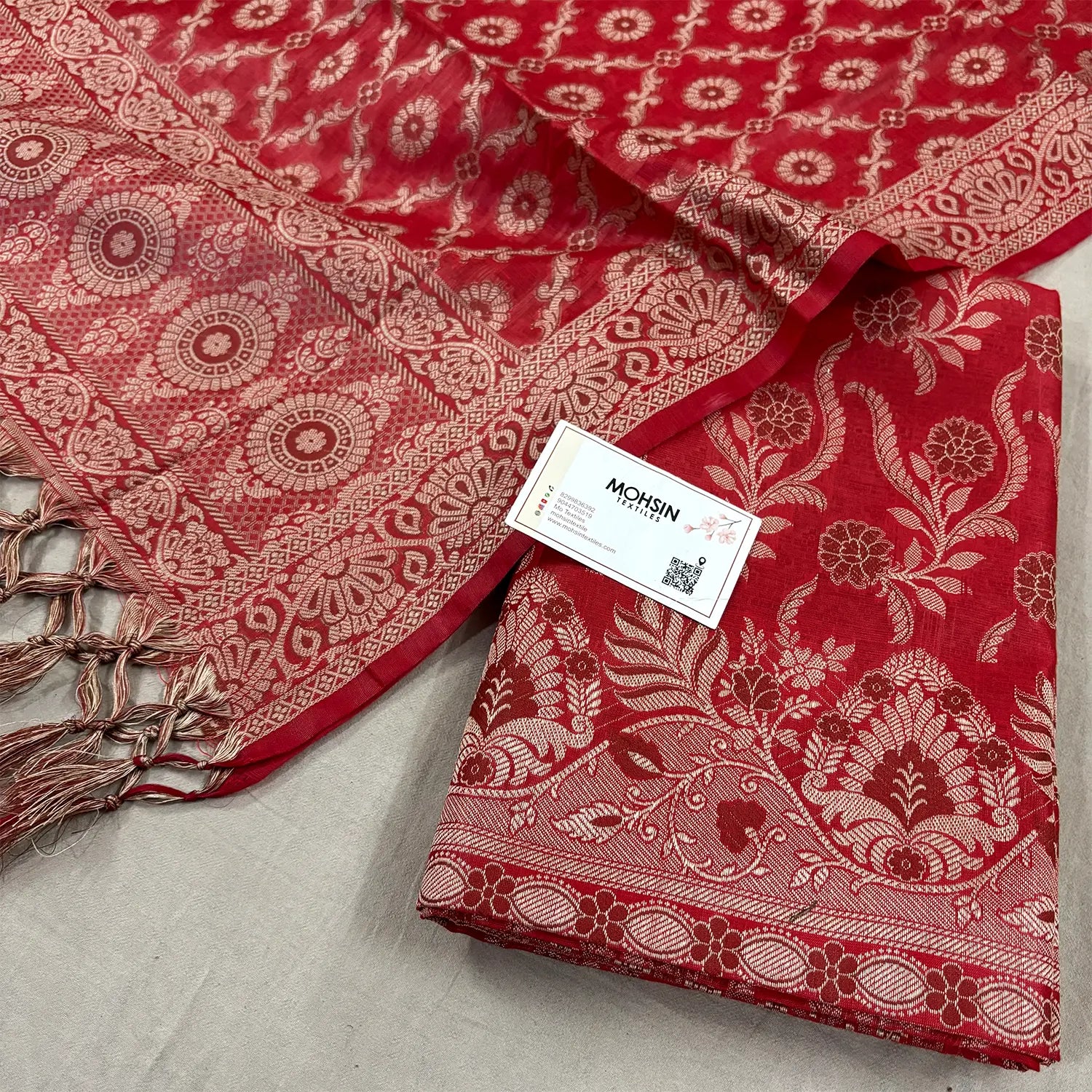 Red Yoga Jaal Cotton Silk Banarasi Suit
