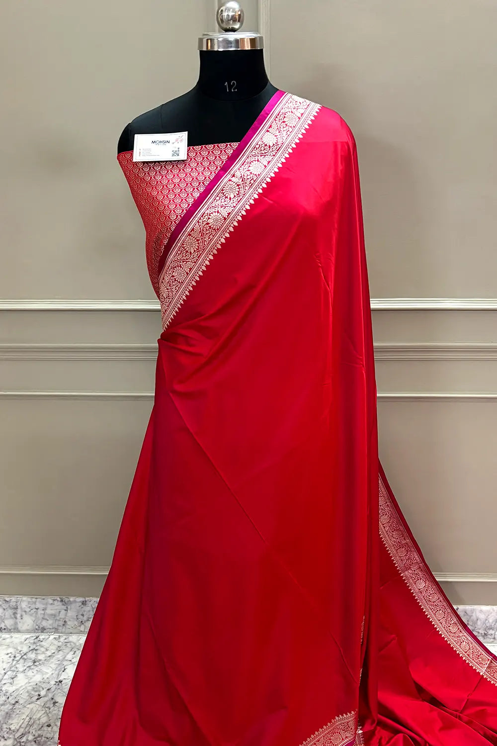 Red Zari Border Katan Silk Banarasi Saree