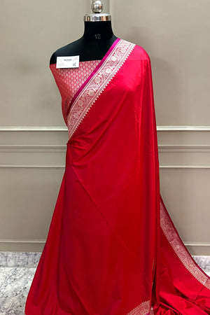 Red Zari Border Katan Silk Banarasi Saree