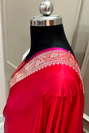 Red Zari Border Katan Silk Banarasi Saree