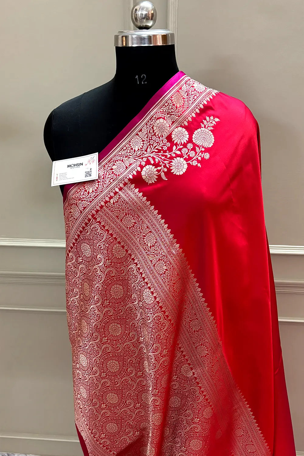 Red Zari Border Katan Silk Banarasi Saree