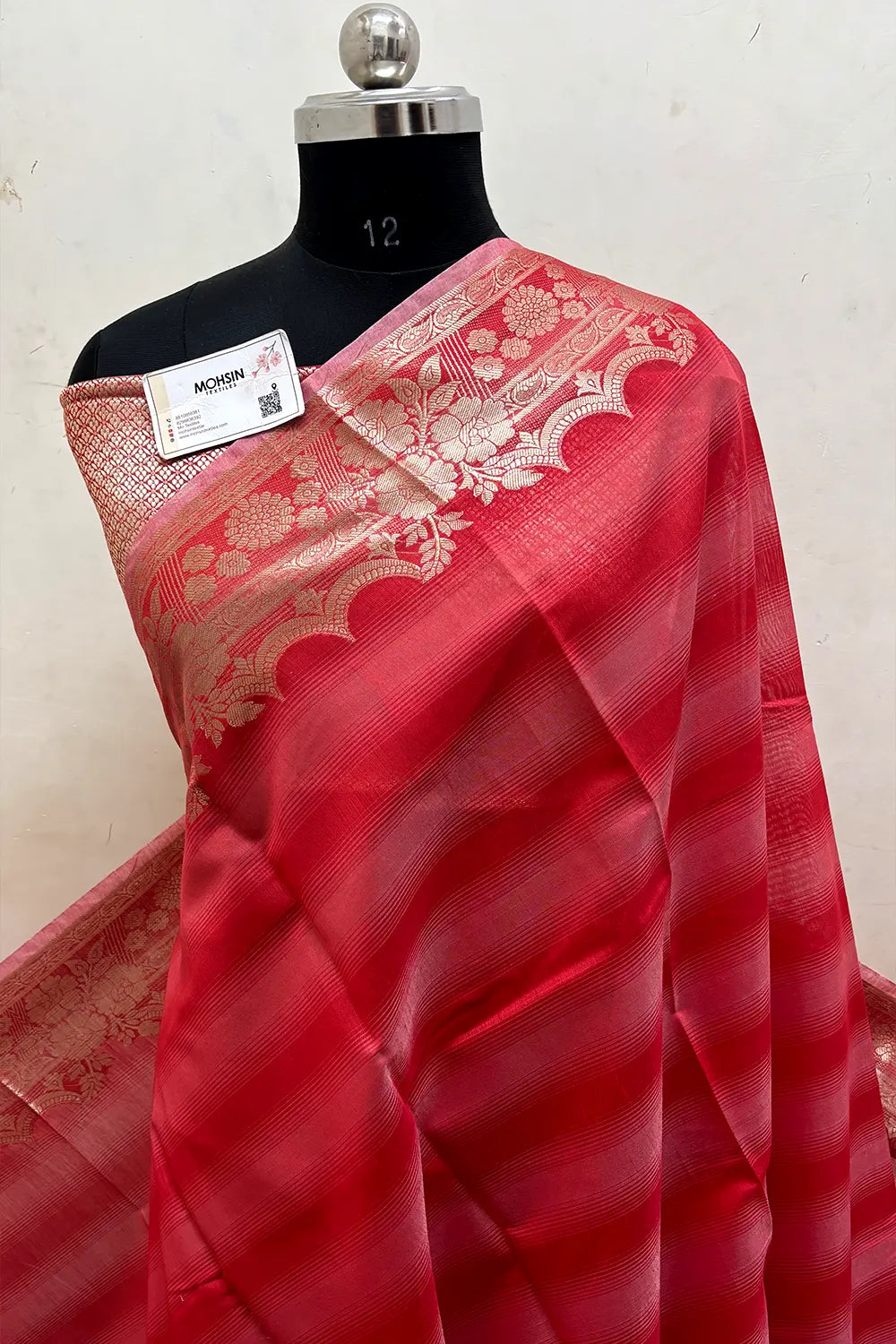 Red Plain Chanderi Silk Banarasi Saree