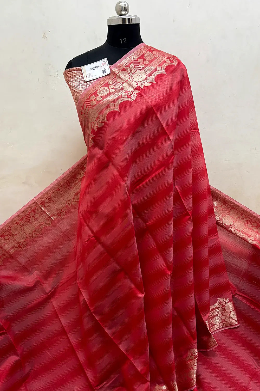 Red Plain Chanderi Silk Banarasi Saree