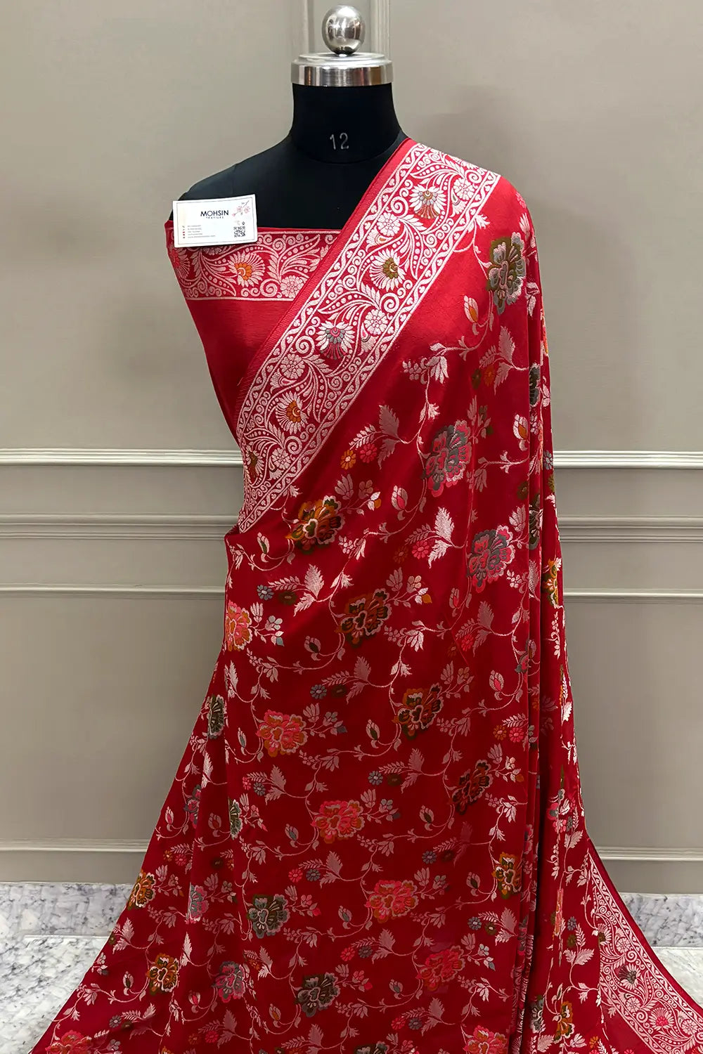 Red Zari Tussar Georgette Silk Banarasi Saree